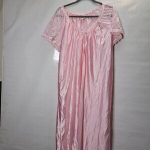 Vintage 50's Diva Pink Satin Lace Night Gown M/L